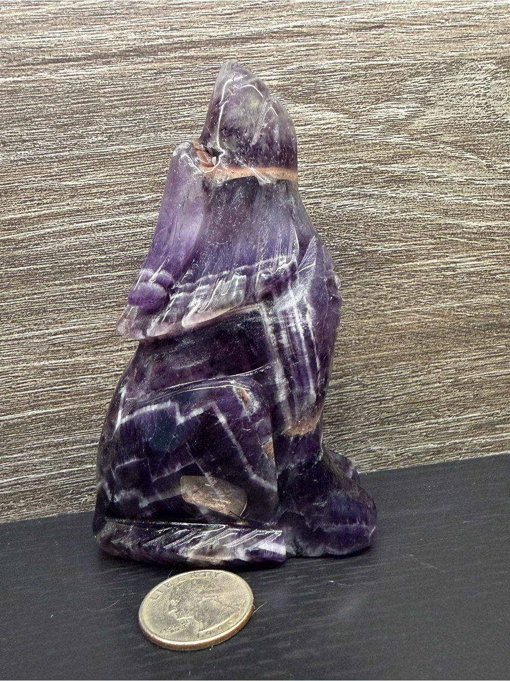Dream Amethyst Howling Wolf Carving- Natural Home Accent